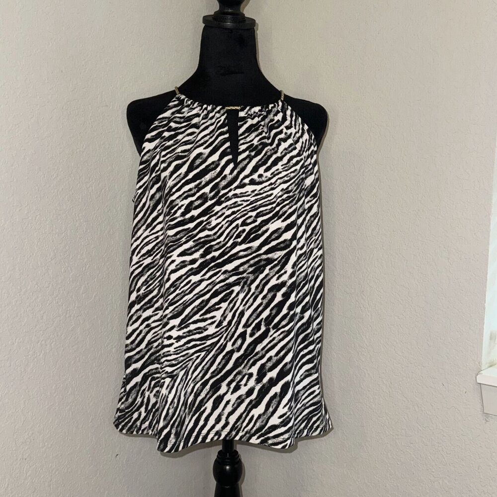 Michael Kors Halter Top Womens Medium White Black Zebra Print Sleeveless Y2K Top